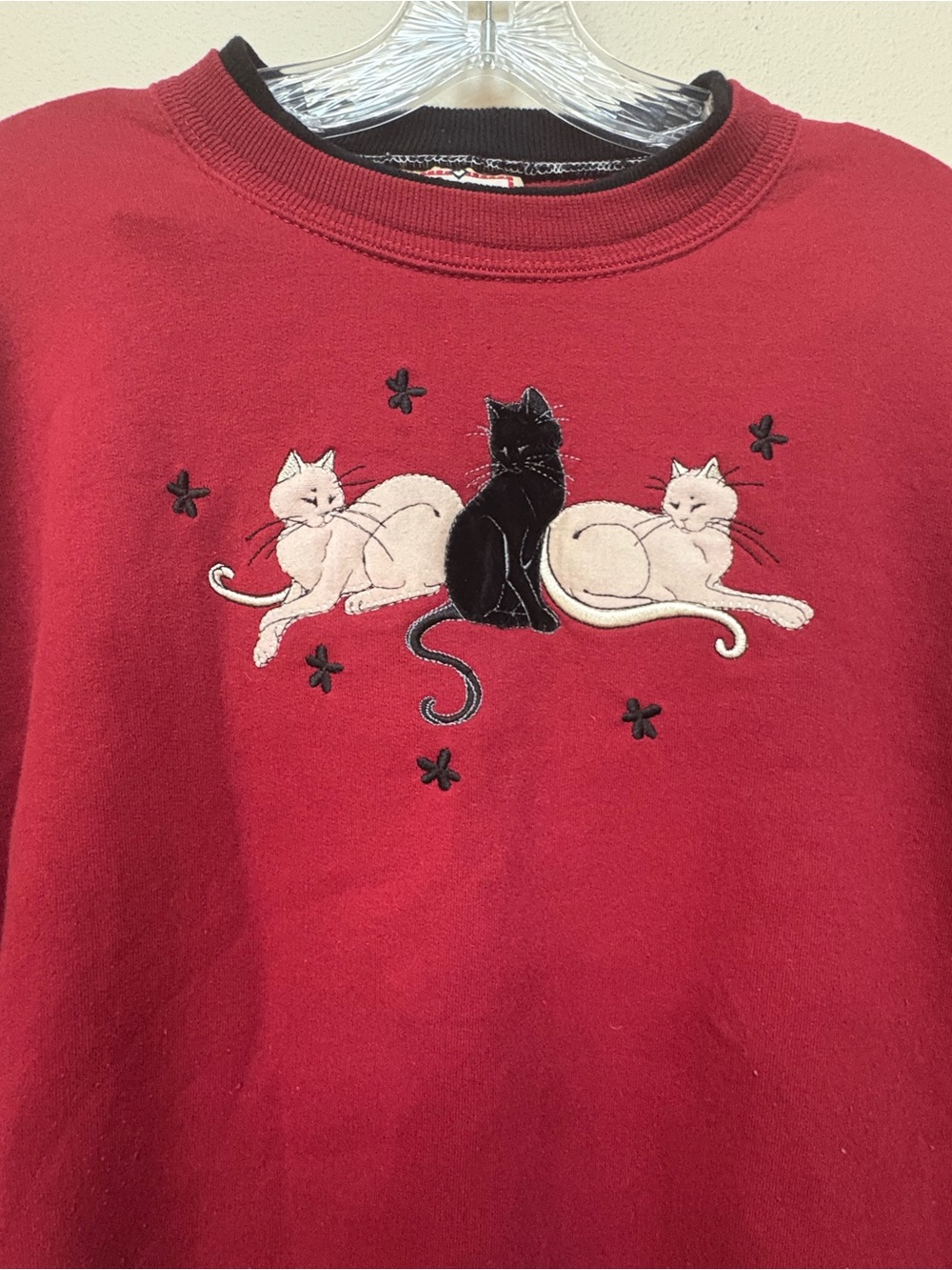 Vintage 90s Morning Sun XXL Embroidered Cat Sweatshirt Grandmacore - Picture 3 of 6